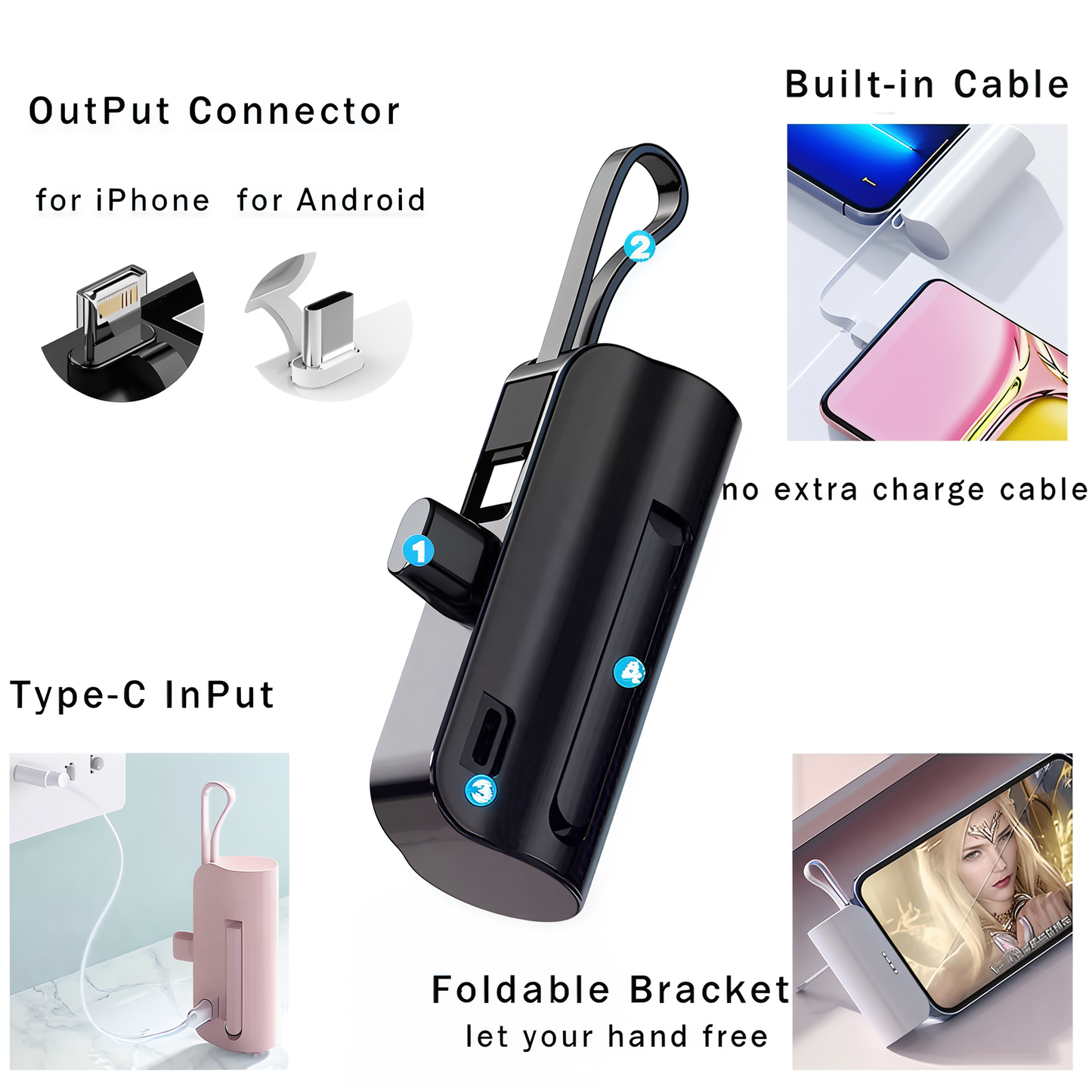 Mini Powerbank 2 en 1 ultra rapide (5000mAh)